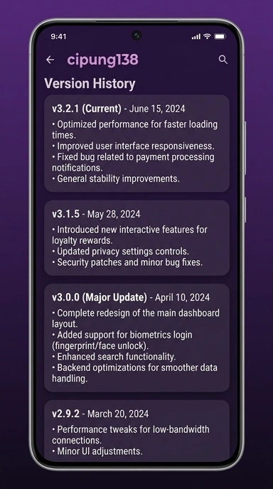 Riwayat Versi Cipung138 untuk Pengguna Android